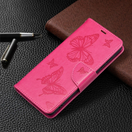 Чехол-книжка Butterflies Pattern на Samsung Galaxy S21 FE - пурпурно-красный