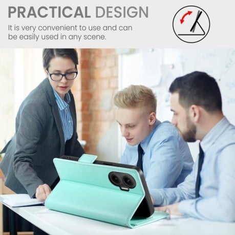 Чехол-книжка Side Buckle Magnetic Frosted Leather для Xiaomi Poco F7 - зеленый