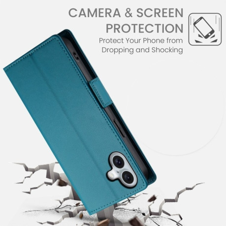 Чехол-книжка Side Buckle Magnetic Frosted Leather для iPhone 16 Plus - синий