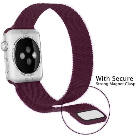 Браслет из нержавеющей стали Milanese Loop Magnetic для Apple Watch Ultra 49mm / 45mm / 44mm / 42mm - винно-красный
