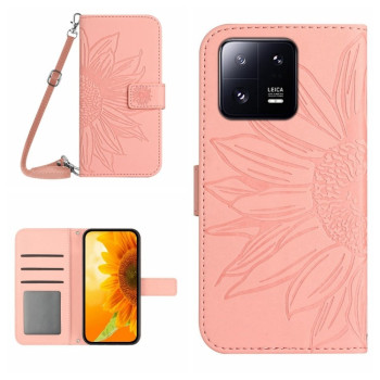 Чехол-книжка Skin Feel с рисунком подсолнуха на Xiaomi 13 Pro - розовый