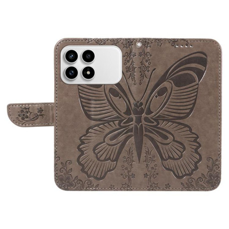 Чохол-книжка Swallowtail Butterfly Embossed Leather для Xiaomi Redmi K90/Poco F8 Pro — сірий