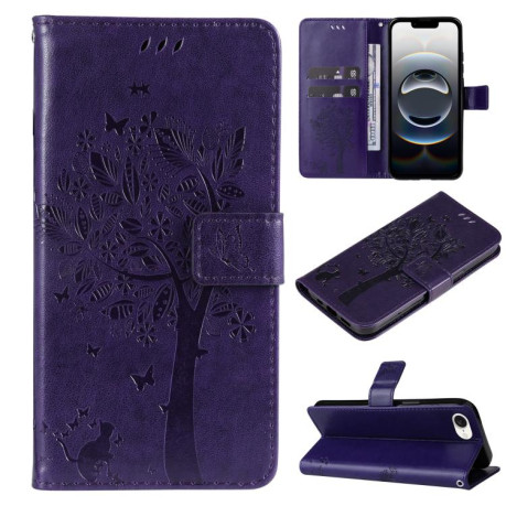 Чохол-книжка Happy Cat Pattern для iPhone 16e - фіолетовий