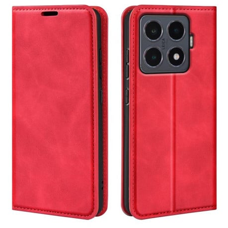 Чехол-книжка в стиле Retro мягкое покрытие Skin Feel деловой дизайн на Xiaomi 15T Pro - красный