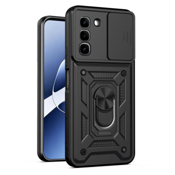 Чехол со шторкой на камеру Sliding Camshield и подставкой на Infinix Hot 70 5G — чёрный