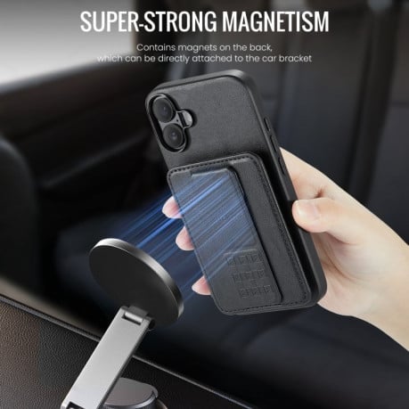 Чехол Fierre Shann Oil Wax Cow Leather Card Holder на iPhone 16 - черный