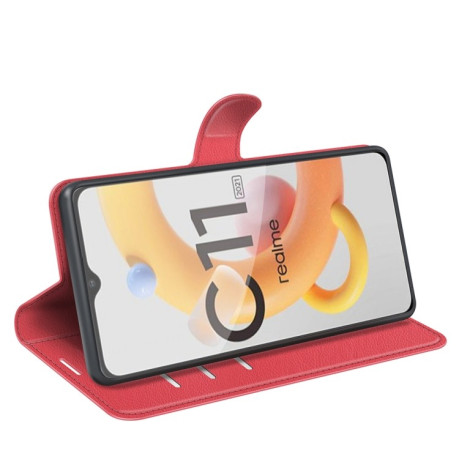 Чехол-книжка Litchi Texture на Realme C11 2021 - красный