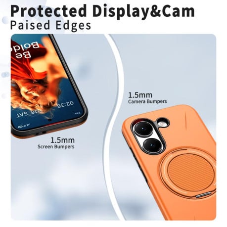 Чехол Metal Rotation Holder MagSafe TPU Hybrid PC с металлическим поворотным держателем и MagSafe на Xiaomi Redmi Turbo 5 5G / Poco X8 Pro 5G — оранжевый