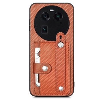 Противоударный чехол Wristband Kickstand Card для OPPO Find X6 - коричневый