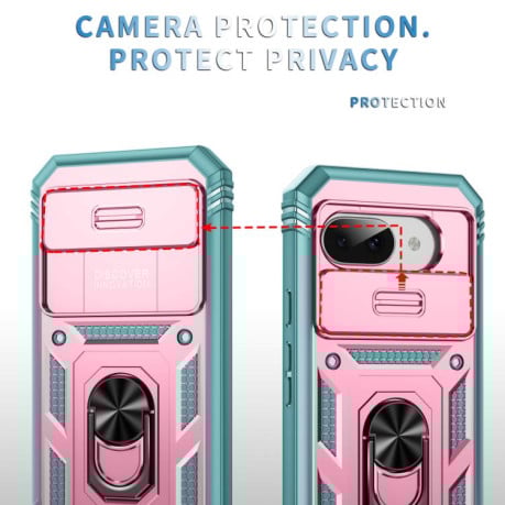 Противоударный чехол Sliding Camshield для Google Pixel 9a - Green+Pink