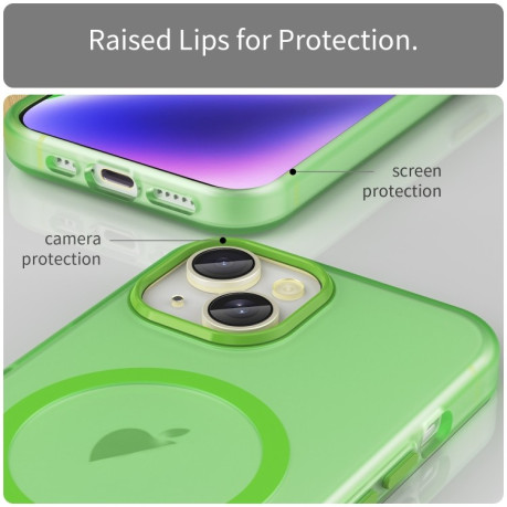 Противоударный чехол  MagSafe Frosted Translucent TPU + PC для iPhone 16 - зеленый