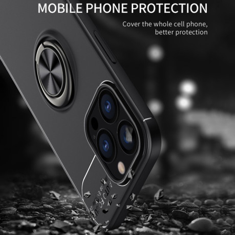 Ударозащитный чехол Metal Ring Holder 360 Degree Rotating на iPhone 13 Pro - черный