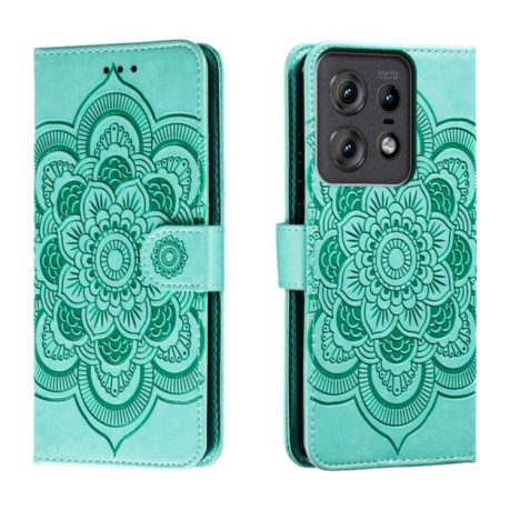 Чехол-книжка Sun Mandala Embossing Pattern для Motorola Edge 50 Pro - зеленый