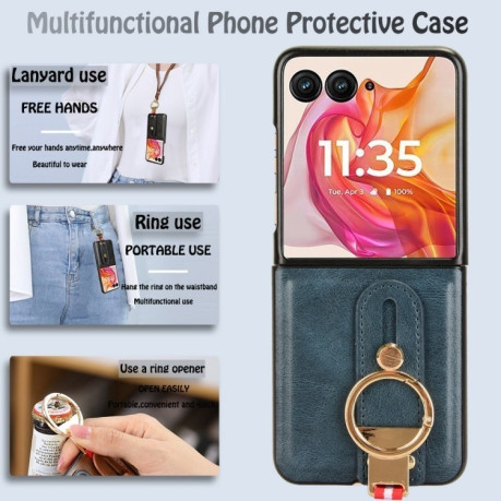 Противоударный чехол Wristband Leather Back для Motorola Razr 50 Ultra - синий