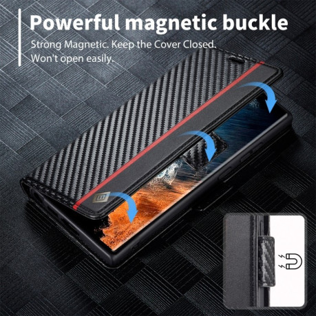 Чехол-книжка LCIMEEKE Carbon Fiber для Samsung Galaxy S25 Ultra 5G - Black