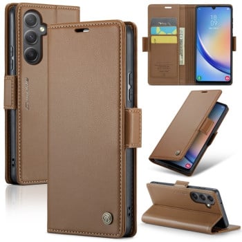 Чехол-книжка CaseMe 023 Butterfly Buckle Litchi Texture RFID Anti-theft Leather для Samsung Galaxy A34 5G - коричневый