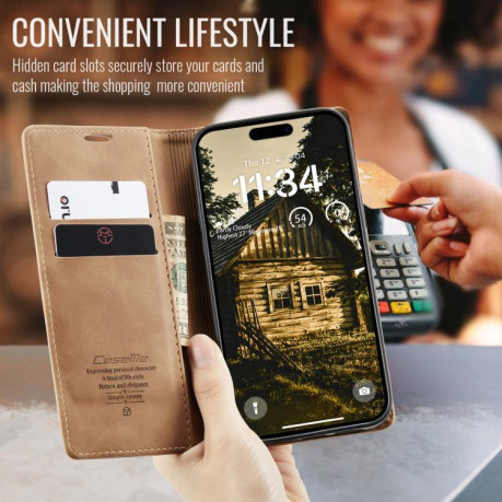 Чехол-книжка CaseMe-013 многофункциональный с кармашком на карт для iPhone 17 Air — коричневый