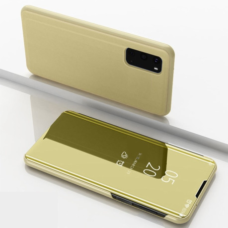 Чехол книжка Clear View на Samsung Galaxy S20 Electroplating Mirror-золотой