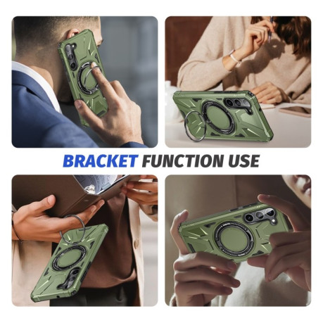 Противоударный чехол HTM MagSafe Magnetic Shockproof with Ring Holder для  Samsung Galaxy S25 5G - зеленый