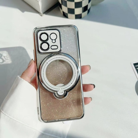 Противоударный чехол Rotation MagSafe Holder Gradient Glitter TPU для Xiaomi 14 - золотой