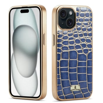Противоударный чехол Fierre Shann Crocodile Texture для iPhone 15 - синий