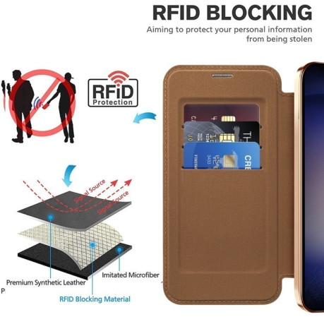 Чехол-книжка Shield MagSafe RFID Anti-theft Leather для Samsung Galaxy S25+ 5G - коричневый