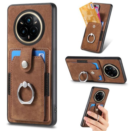 Чохол Retro Skin-feel Ring Card Wallet для Realme 14 Pro+ - коричневий