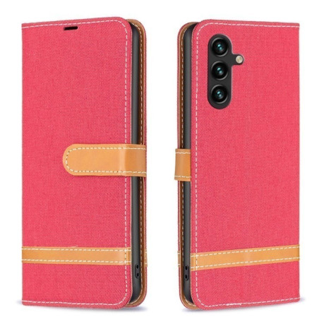 Чехол-книжка Color Matching Denim Texture на Samsung Galaxy A55 5G - красный