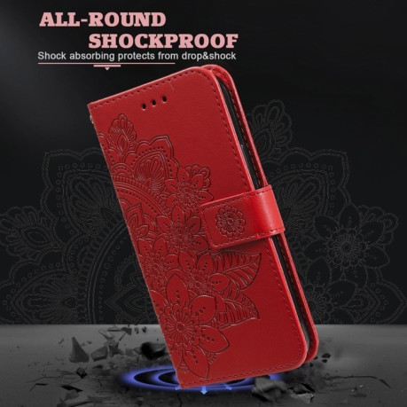 Чехол-книжка 7-petal Flowers Embossing для Xiaomi Redmi 14C 4G/Poco C75/Redmi A4 5G - красный