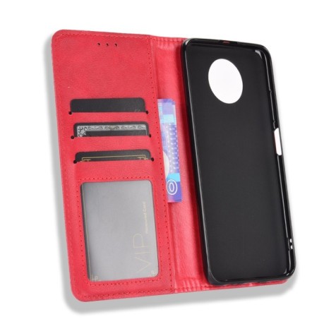 Чехол-книжка Magnetic Buckle Retro на Xiaomi Redmi Note 9T - красный