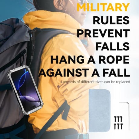 Протиударний чохол R-JUST Metal + Silicone + Tempered Glass Life Waterproof на iPhone 17 Pro - сріблястий