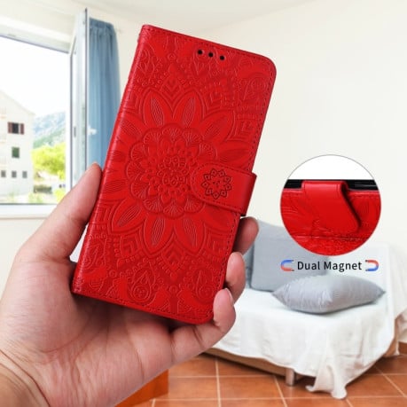 Чехол-книжка Embossed Sunflower для Samsung Galaxy A23 4G/5G / M23 5G / F23 5G - красный