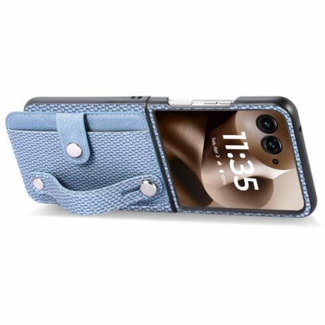 Противоударный чехол Wristband Kickstand Card для Motorola Razr 60 Ultra - синій