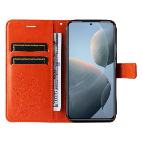 Чохол-книжка Embossed Butterfly для Xiaomi 14T - помаранчевий