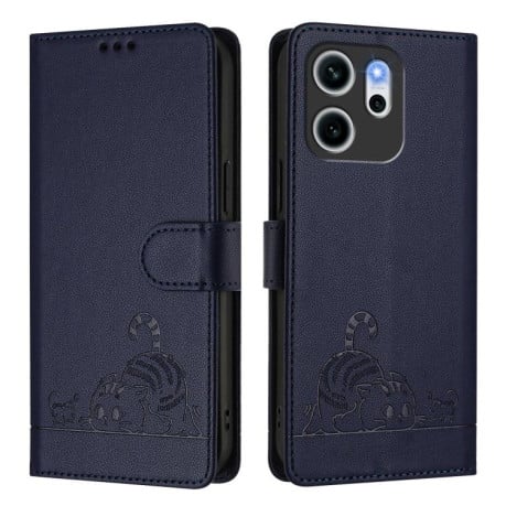 Чехол-книжка Cat Embossing Pattern на OPPO Reno14 F 5G - синий