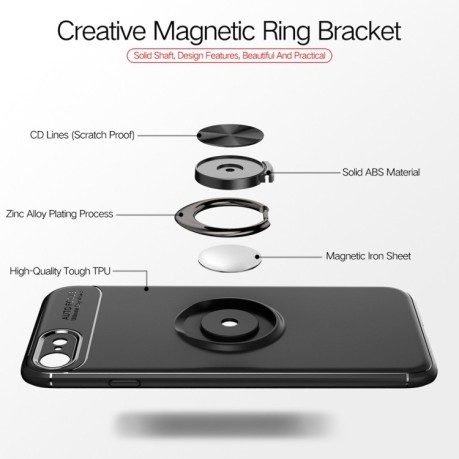 Ударозащитный чехол Metal Ring Holder 360 Degree Rotating на iPhone SE 3/2 2022/2020/8/7 - черный-розовое золото
