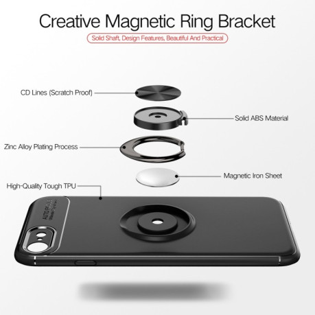 Ударозащитный чехол Metal Ring Holder 360 Degree Rotating на iPhone SE 3/2 2022/2020/8/7 - черный