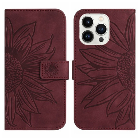 Чохол-книжка Skin Feel Sun Flower для iPhone 15 Pro Max - винно-червоний