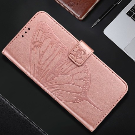 Чехол-книжка Embossed Butterfly для Realme GT 6T 5G Global - розовое золото