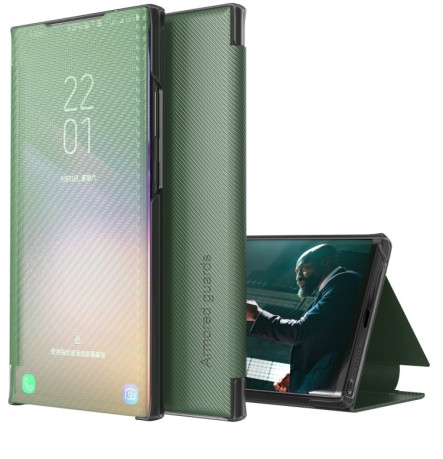 Чохол-книжка Carbon Fiber Texture View Time Samsung Galaxy S21 FE - зелений