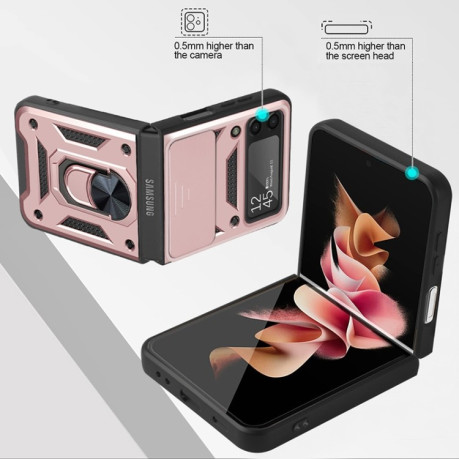 Противоударный чехол Camera Sliding для Samsung Galaxy Z Flip3 5G - розовое золото