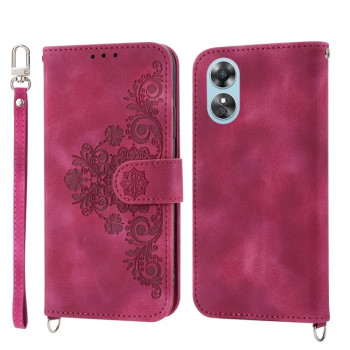 Чехол-книжка Skin-feel Flowers Embossed для OPPO Reno8 T 4G Global - винно-красный