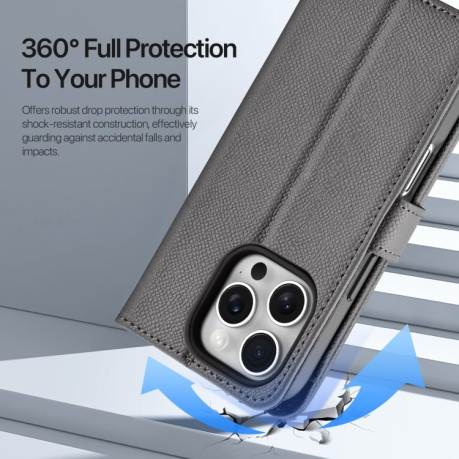 Чехол-книжка DUX DUCIS Lawa Series 2 in 1 Wallet Zipper Detachable MagSafe на iPhone 16 Pro Max - серый