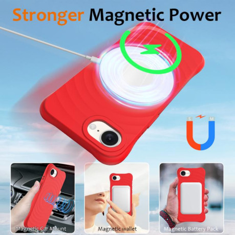 Чохол протиударний Wave Texture MagSafe Magnetic Liquid Silicone для iPhone 16e - червоний