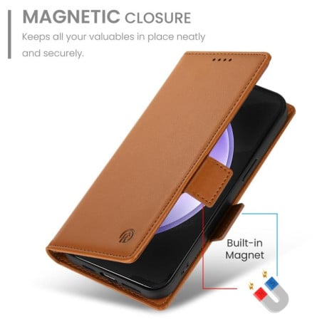 Чохол-книжка Side Buckle з магнітною застібкою та матовою шкірою на Samsung Galaxy S25 FE 5G - коричневий
