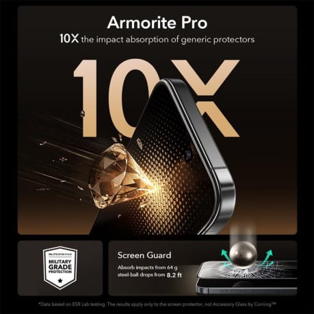 Защитное стекло ESR UltraFit Armorite Pro Tempered Glass на iPhone 16 Pro / 17 - Transparent
