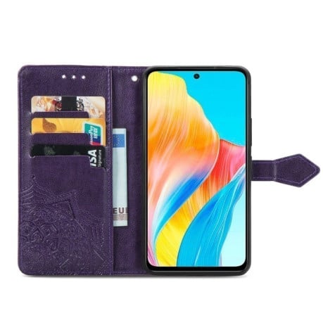 Чехол-книжка с тиснением Mandala и магнитным хлястиком на Infinix Note 30 Pro - фиолетовый