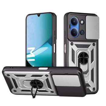 Чохол із шторкою на камеру Sliding Camshield та підставкою на Xiaomi Redmi 15C 4G / 5G 173.1mm /Poco C85- сріблястий