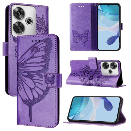 Чохол-книжка Embossed Butterfly для Xiaomi Poco F6 - фіолетовий