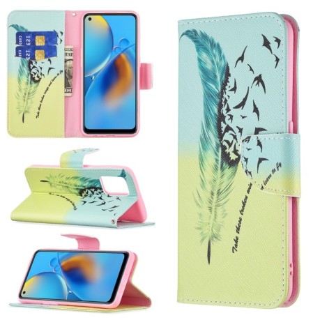 Чехол-книжка Colored Drawing Pattern для OPPO A74 4G / F19 4G - Feather